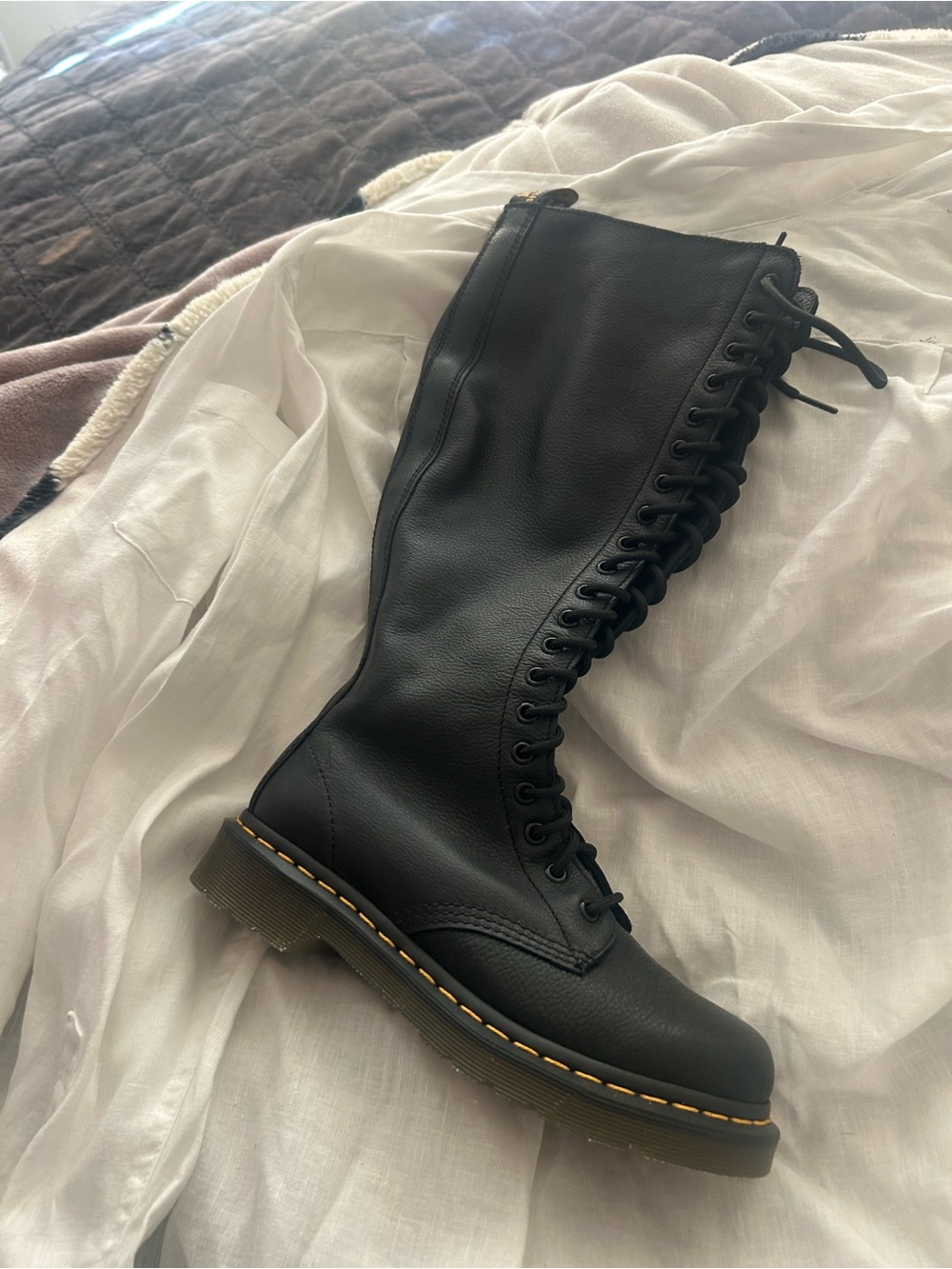 Dr. Martens Black Knee-High Lace-Up Leather Boots with Side Zip - Picture 3 of 4